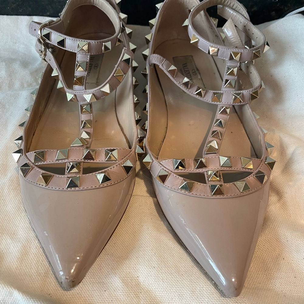 Valentino Rockstud Nude Patent Cage Flats